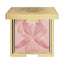 Pink compact powder with an embossed floral design in a gold-toned square case.