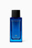 Thameen Sapphire Baby Fragrance in a rectangular blue glass bottle with a black ribbed cap and gold-toned lettering.
