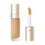 Light beige liquid concealer in a clear glass bottle with a gold-toned cap and a separate applicator wand with a flocked tip.