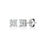 Pair of silver-toned princess cut stud earrings with clear faceted stones and butterfly backs.