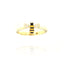Gold-toned adjustable ring featuring a bee motif with black and yellow enamel stripes and clear sparkling stones on its wings