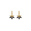 Pair of gold-toned sleeper earrings, each featuring a five-petal floral design with black marquise-cut stones.