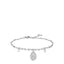 Silver-toned steel bracelet with an oval Miraculous Madonna charm and two round white zircon embellishments.