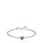 Silver-toned steel tennis bracelet with a central green heart zircon surrounded by white zircons, featuring a lobster clasp.