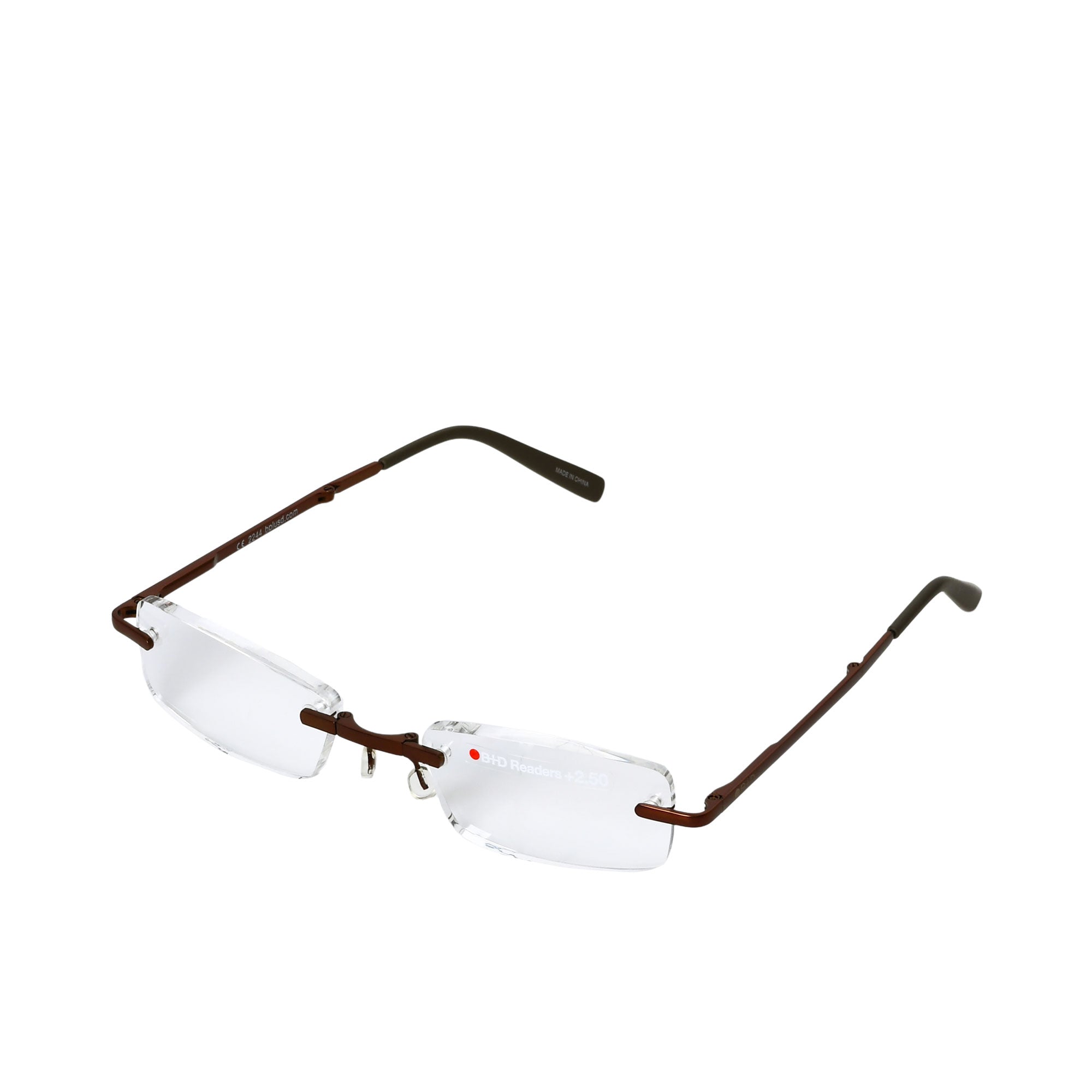 B+D Unisex Brown Rimless Reading Glasses with Clear Lenses — Shop Now Online.