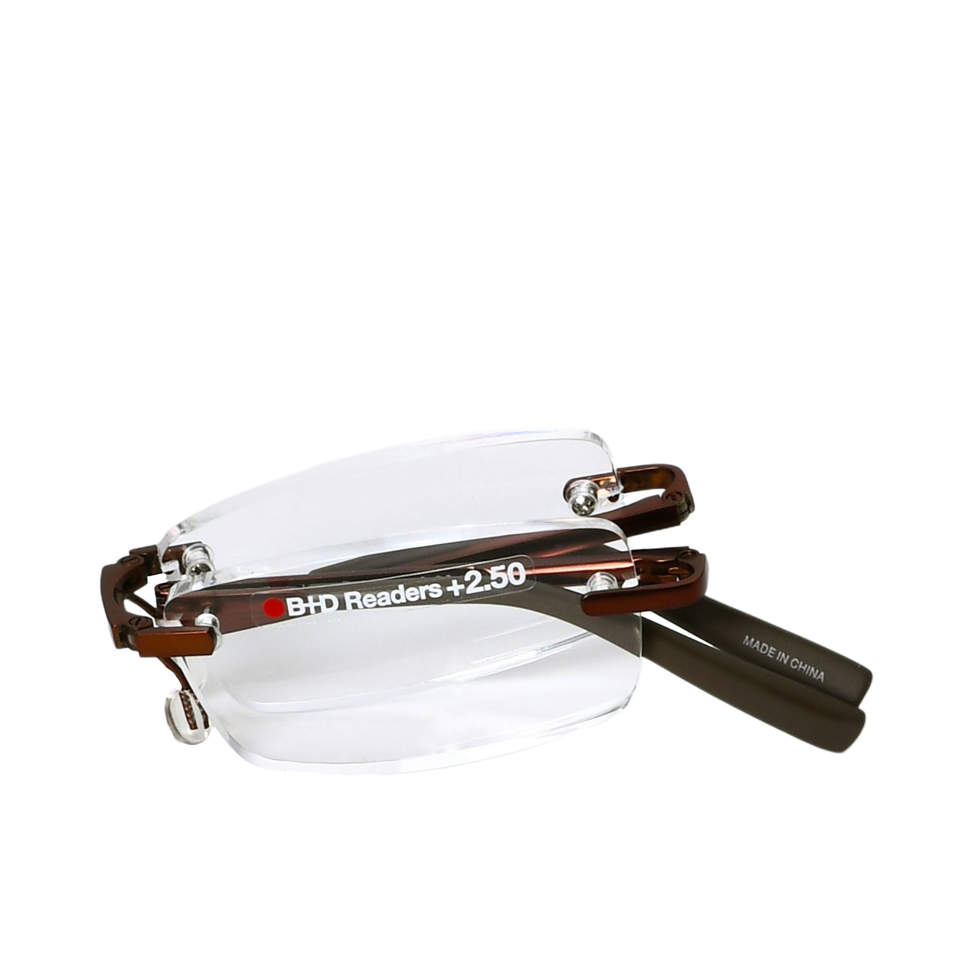 B+D Unisex Brown Rimless Reading Glasses with Clear Lenses — Shop Now Online.