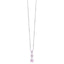 Silver-toned steel necklace with a delicate chain and a drop pendant featuring three graduated pink zircons, one round and tw