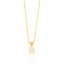 Gold-toned delicate chain necklace with a round, brilliant-cut clear stone pendant and a small embellished bail.