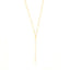 Gold-toned Y-shape lariat necklace with clear, faceted crystal-like beads spaced along the delicate chain.