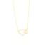 Gold-toned delicate chain necklace with two interlocking heart pendants, both embellished with clear crystals.