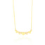 Gold-toned chain necklace with five heart charms, three plain and two embellished with clear stones.