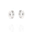 A pair of polished silver-toned hoop earrings, one with "S925" and the other with "2852" engraved on the inner surface.
