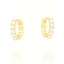 Pair of small gold-toned hoop earrings, each embellished with a row of clear, round-cut stones along the outer edge.