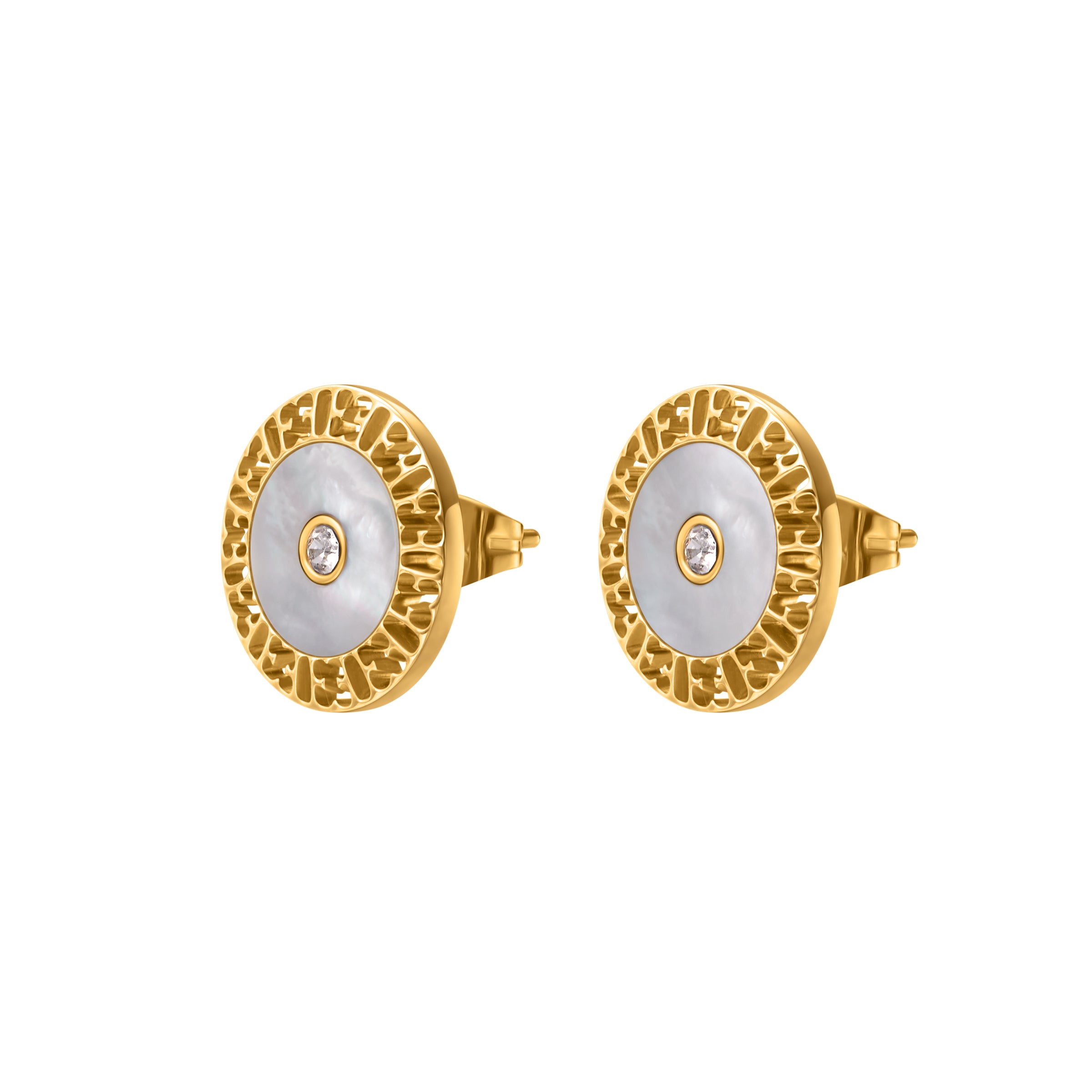 NAOMI ROUND LOGO CUTOUT WITH MOP EARRING