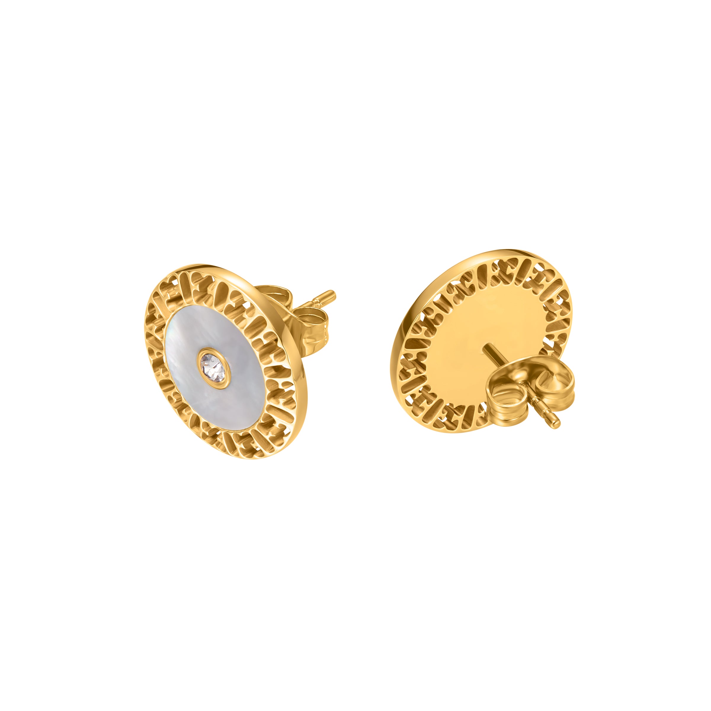 NAOMI ROUND LOGO CUTOUT WITH MOP EARRING