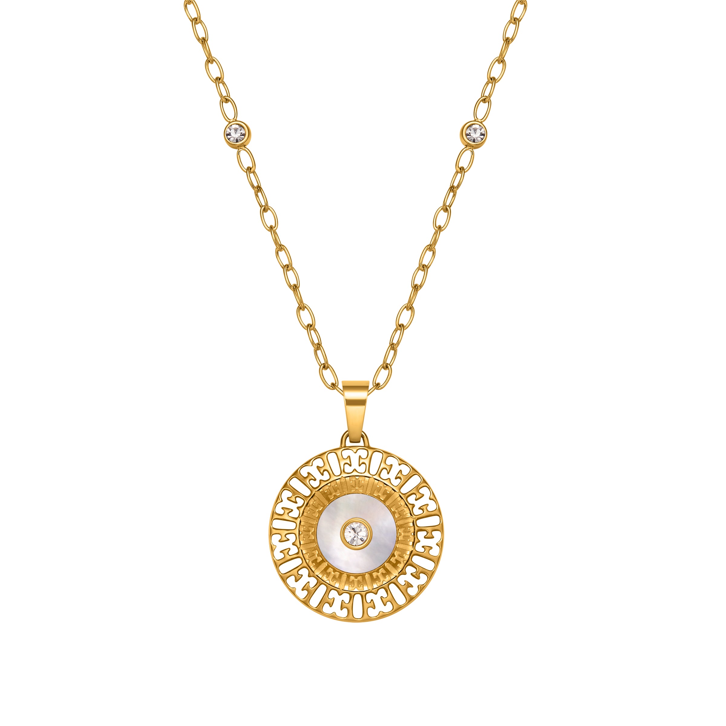 ESCADA NAOMI ROUND LOGO CUTOUT WITH MOP NECKLACE