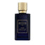 Dark blue rectangular perfume bottle with a gold-toned, textured cap and a gold-bordered label.