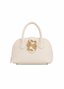 Front view of Just Cavalli women's black pebbled leather mini top handle bag with signature gold-tone snake buckle