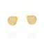 Pair of gold-toned domed stud earrings, each entirely covered with small clear pavé-set stones.