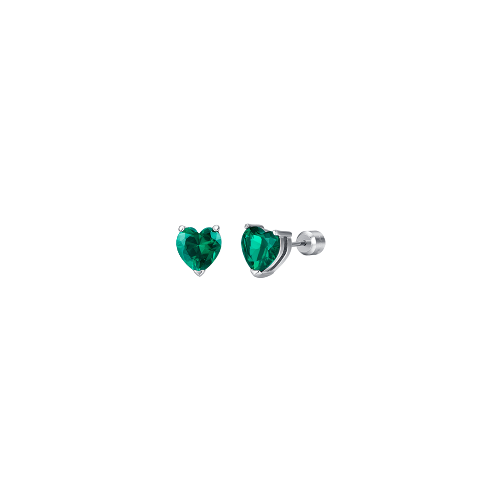 Luca Barra Ladies Steel Earrings With Green Crystal Hearts