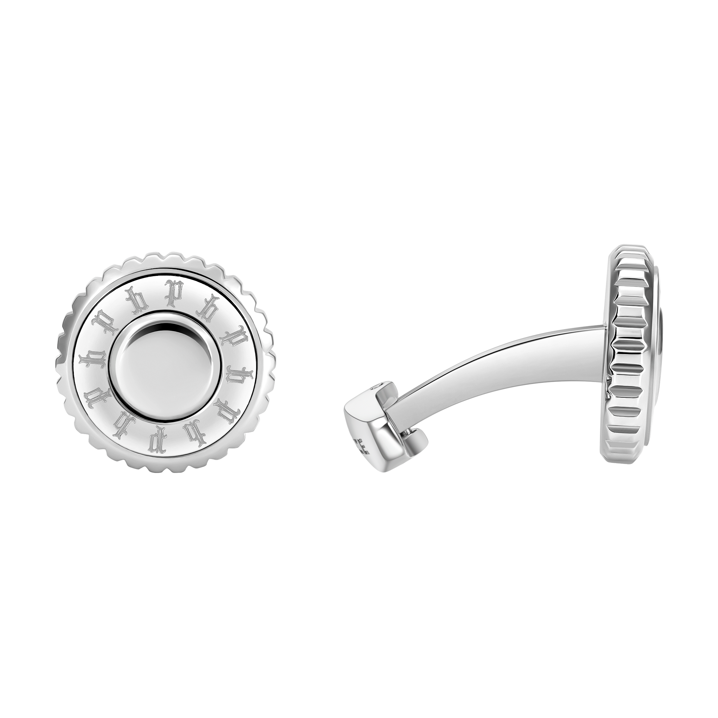 Police Fluted Stainless Steel Cufflinks with Multi-P Emblem