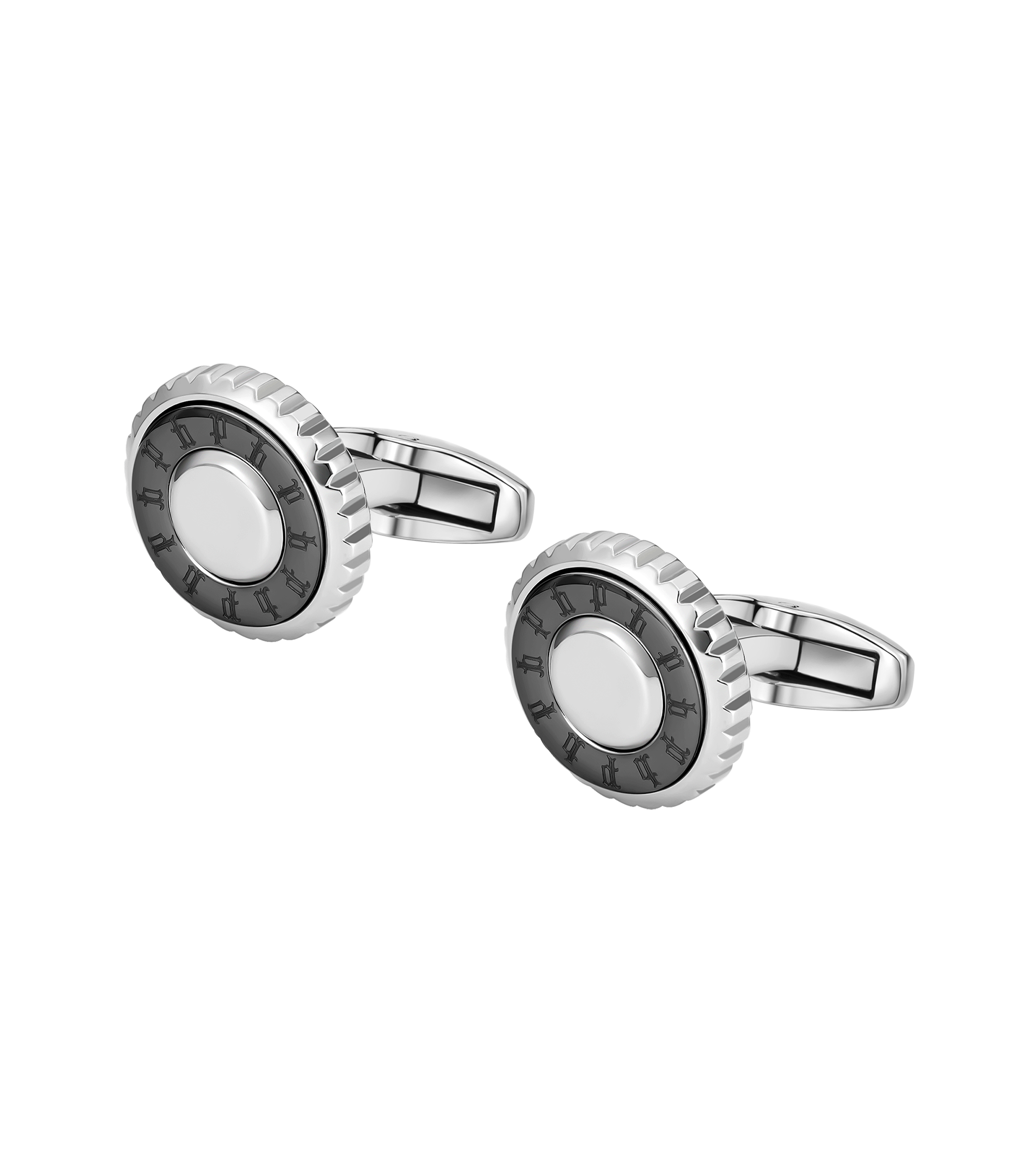 Police Fluted Stainless Steel & Gunmetal Cufflinks with Multi-P Emblem