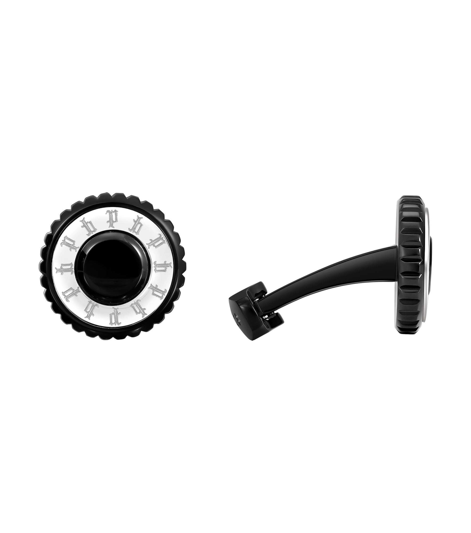 Police Fluted Black & Stainless Steel Cufflinks with Multi-P Emblem