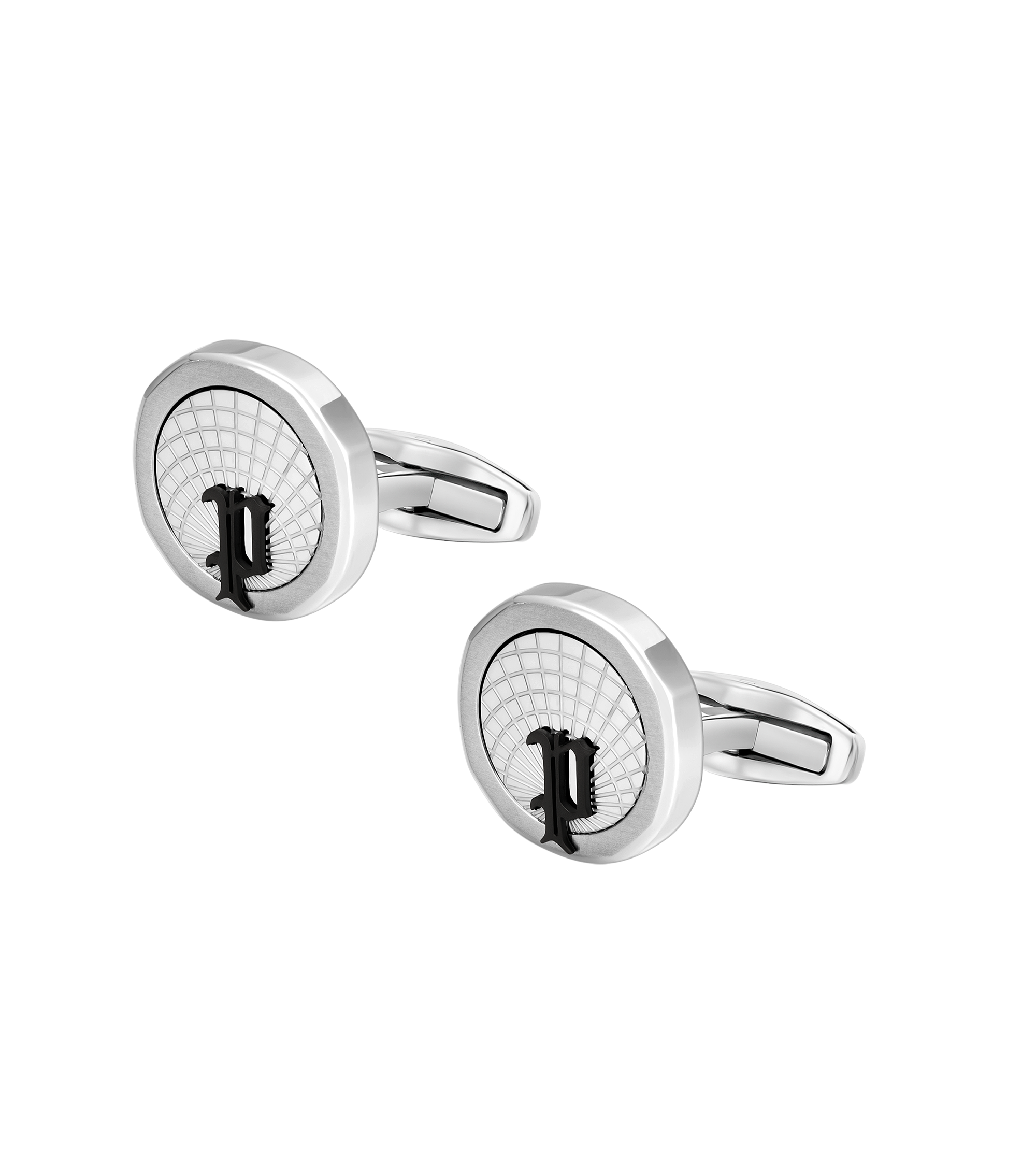 Police Horizon Stainless Steel Black Cufflinks with P Logo Rim