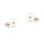 Pair of white pearl stud earrings with silver-toned posts and butterfly backs, showing a '925' hallmark.