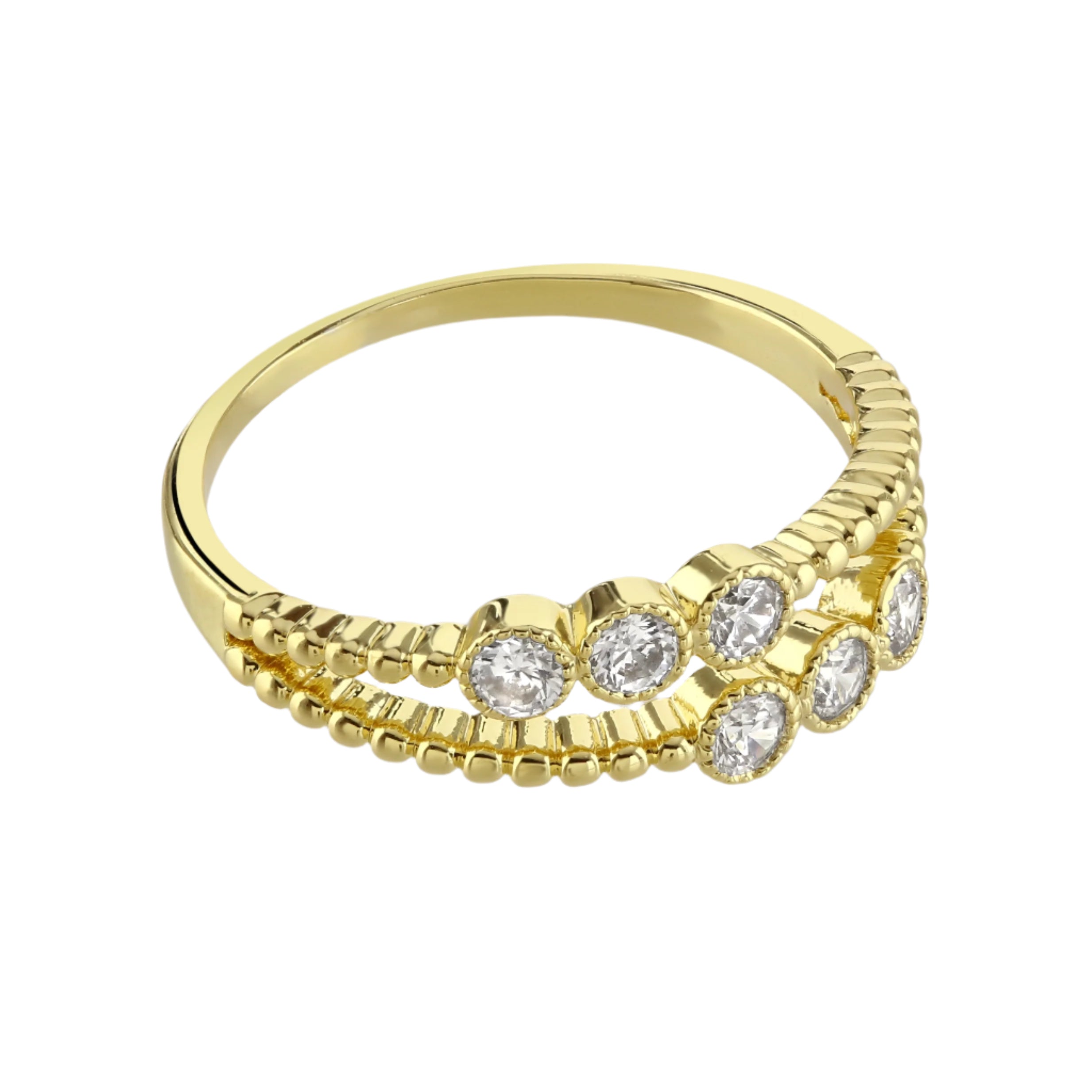 Buckley London Crystal Double Layered Ring Imitation Gold (10K) Plate Medium