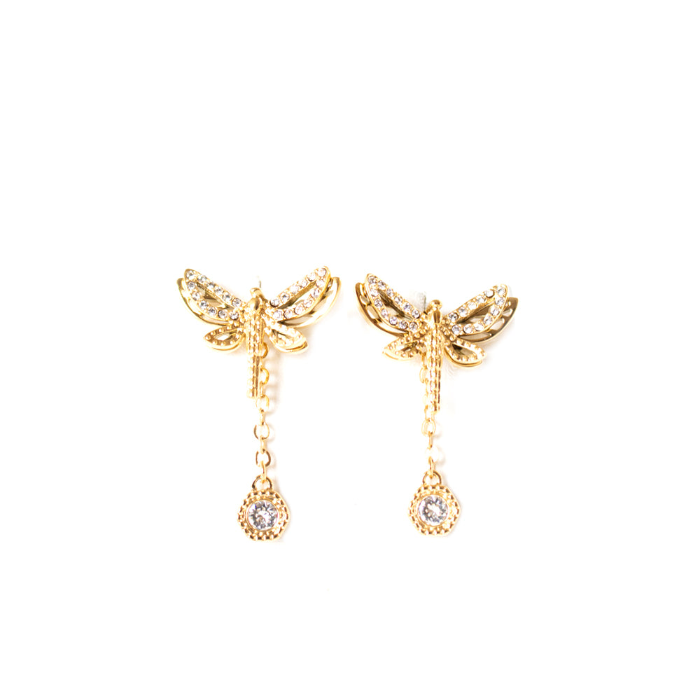 Ferre Milano Earrings Ip Gold With Stone Butterfly Design