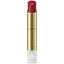 Lipstick with gold casing and purple shade on a white background.
