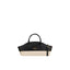 Piumelli Vela structured handbag with black leather upper and cream fabric lower, featuring two top handles and a gold-toned
