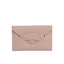 Pebbled light pinkish-beige leather cardholder with an envelope flap, gold-toned 'PIUMELLI' logo, and two small holes.