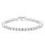 Silver-toned tennis bracelet with a continuous line of round, clear brilliant-cut stones and a box clasp.