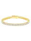 Rose gold-finished tennis bracelet with a continuous line of square-cut clear cubic zirconia stones and a box clasp.