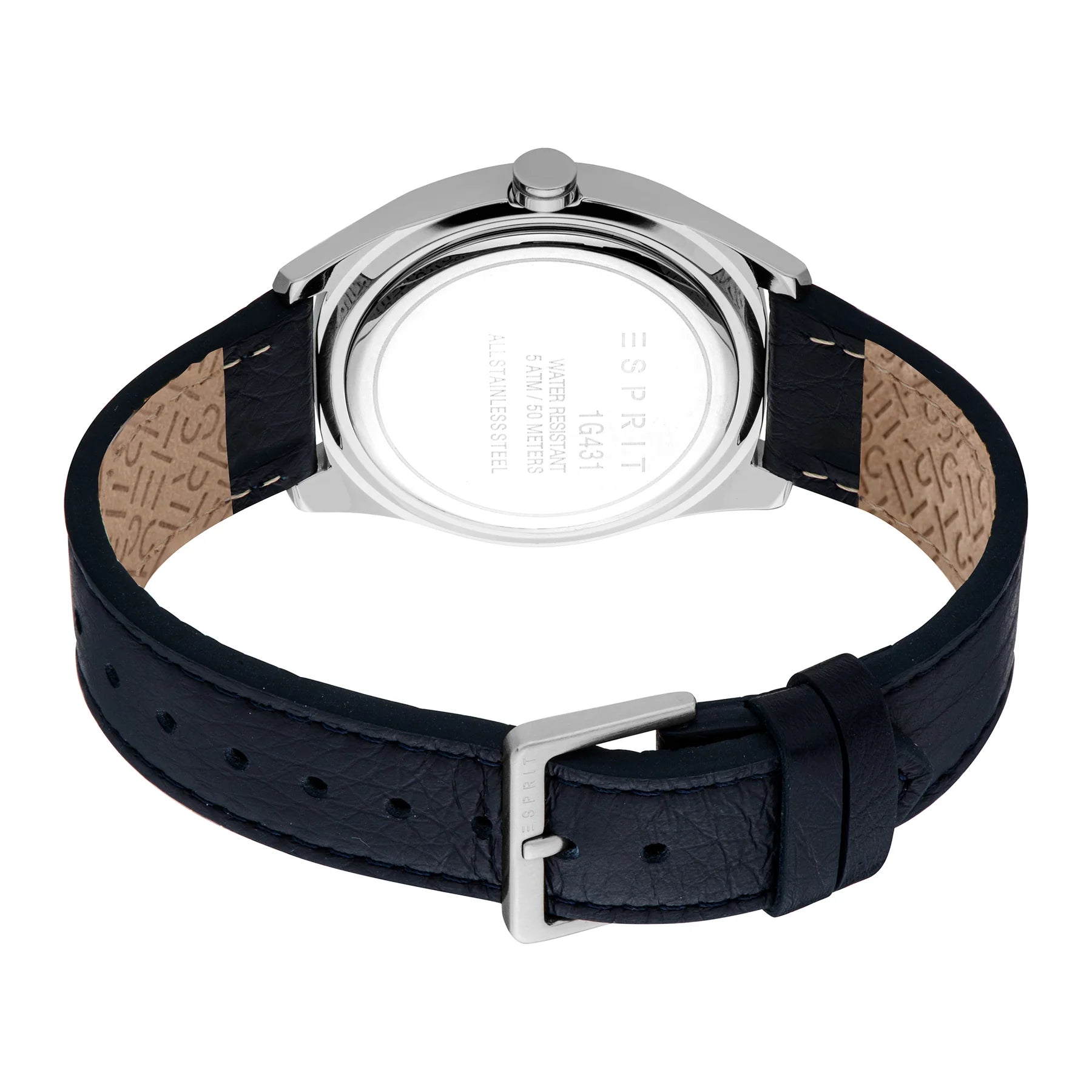 Esprit Johnny II Gents Blue Dial Silver Stainless Steel Case Blue Leather Strap Watch