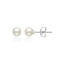Pair of white spherical pearl stud earrings with silver-toned posts and butterfly backings.