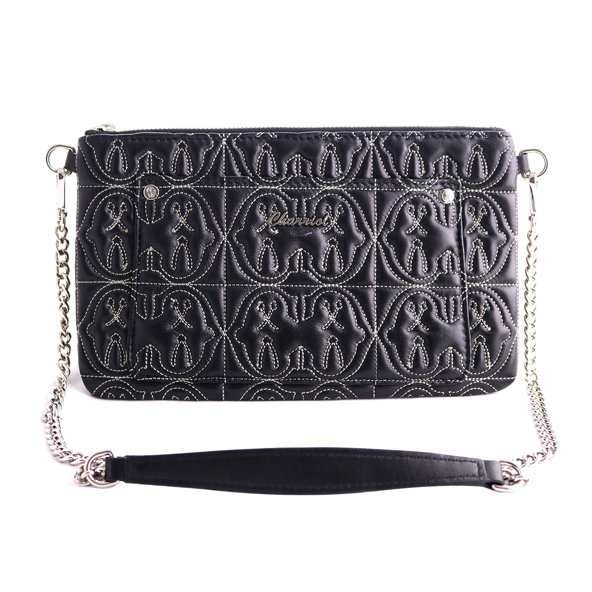 Quilted Celtic Crossbody Bag, Black/Grey