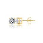 Pair of gold-toned stud earrings, each with a round brilliant-cut clear stone in a four-prong setting and butterfly back.