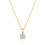 Gold-toned delicate chain necklace with a square, clear Asscher-cut stone pendant held by four prongs.
