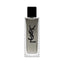 Clear glass rectangular bottle of YSL Myslf EDT Intense fragrance with a dark grey liquid and a black YSL logo, topped with a