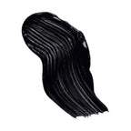 A curved, thick swatch of glossy black mascara with distinct, parallel brush strokes.