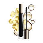 Black mascara tube with a gold-toned cap and clear base. The cap and wand handle are gold-toned with 'CLARINS' text.