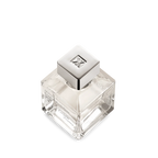 Clear square glass perfume bottle with a silver-toned square cap featuring an embossed MK logo. Contains clear liquid.