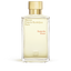 Clear rectangular glass perfume bottle with light yellow liquid and a gold-toned cap. Features 'Maison Francis Kurkdjian' tex