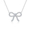 Silver-toned necklace with a bow-shaped pendant fully encrusted with clear, sparkling cubic zirconia stones.