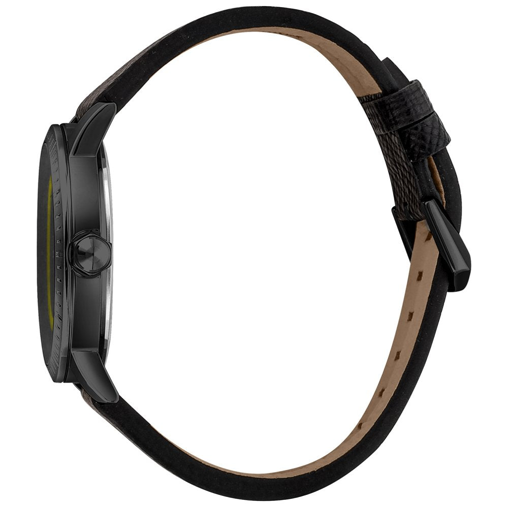 Just Cavalli Men's Black Yellow Dial Black Lehter Strap Watch Just Cavalli Men's Black Yellow Dial Black Lehter Strap Watch