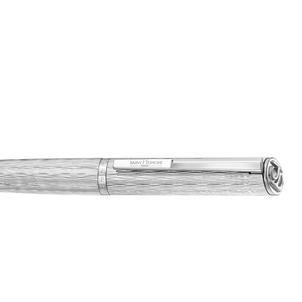 Saint Honoré Paris Celebre Stainless Steel Ballpoint Pen with Deep Brushed Textured Body and Polished Trims
