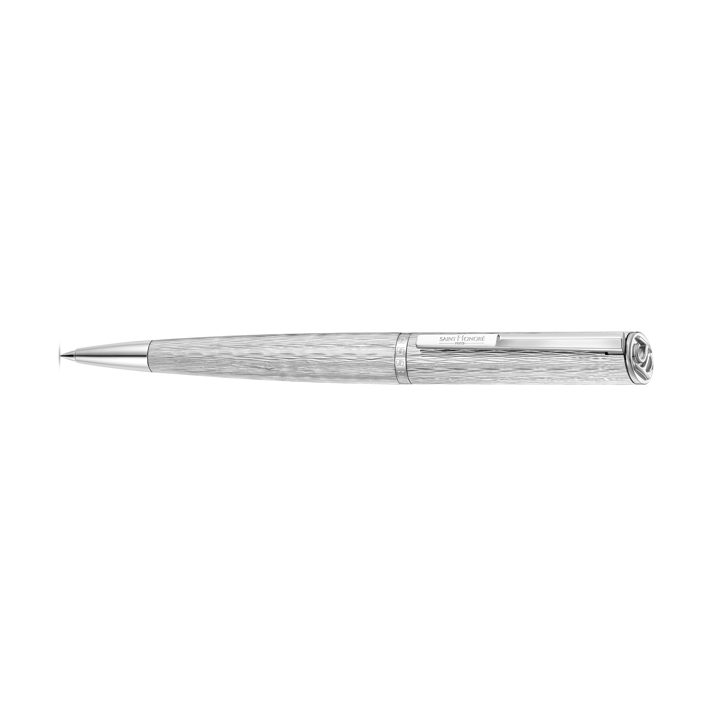 Saint Honoré Paris Celebre Stainless Steel Ballpoint Pen with Deep Brushed Textured Body and Polished Trims